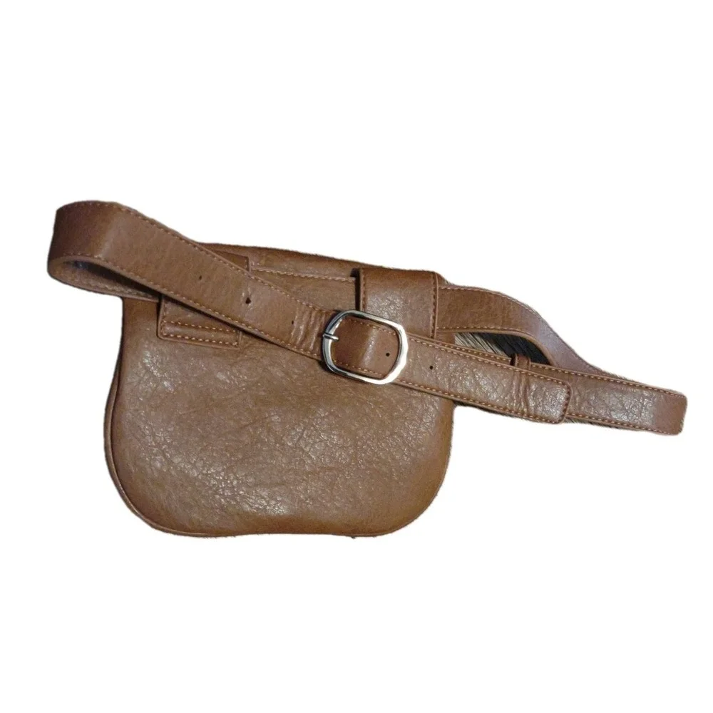 Moda Luxe Tan Vegan Leather Belt Bag Varsity Stripe Fanny Pack -NWOT